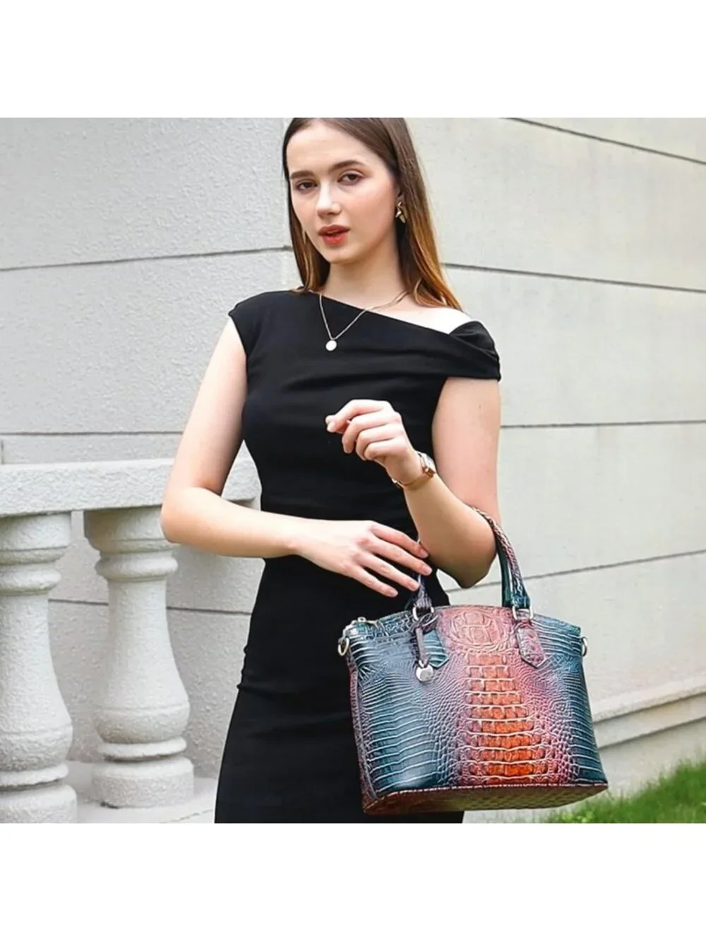 Stylish Crocodile Print Handbag for Women, Versatile Satchel Purse with Shoulder